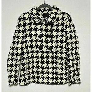 Express Pea Coat Wool Blend Houndstooth White Black Y2K Women's Size S